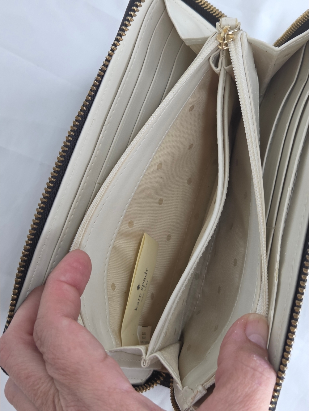kate spade 8"x4" inch Brown Glitter Patent Zip Wallet with Gold Spade Logo - Picture 8 of 16